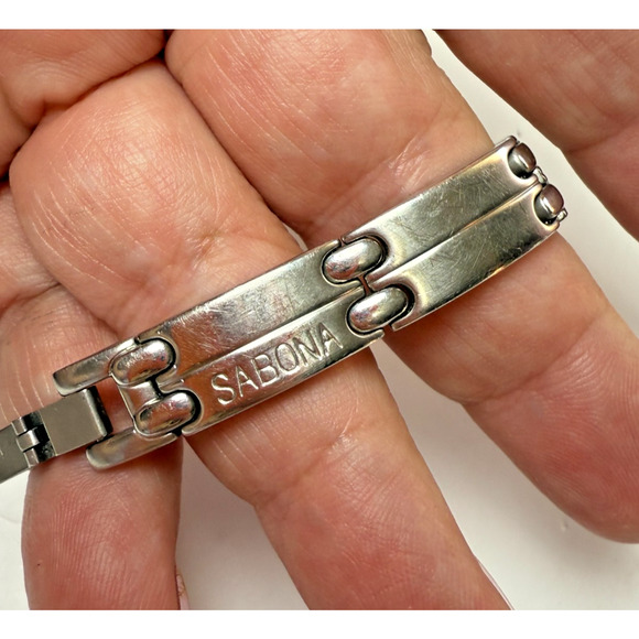 Sabona of London 338 Executive Sport Silber Magnetic 7.5" Bracelet Silver Tone - Picture 4 of 5